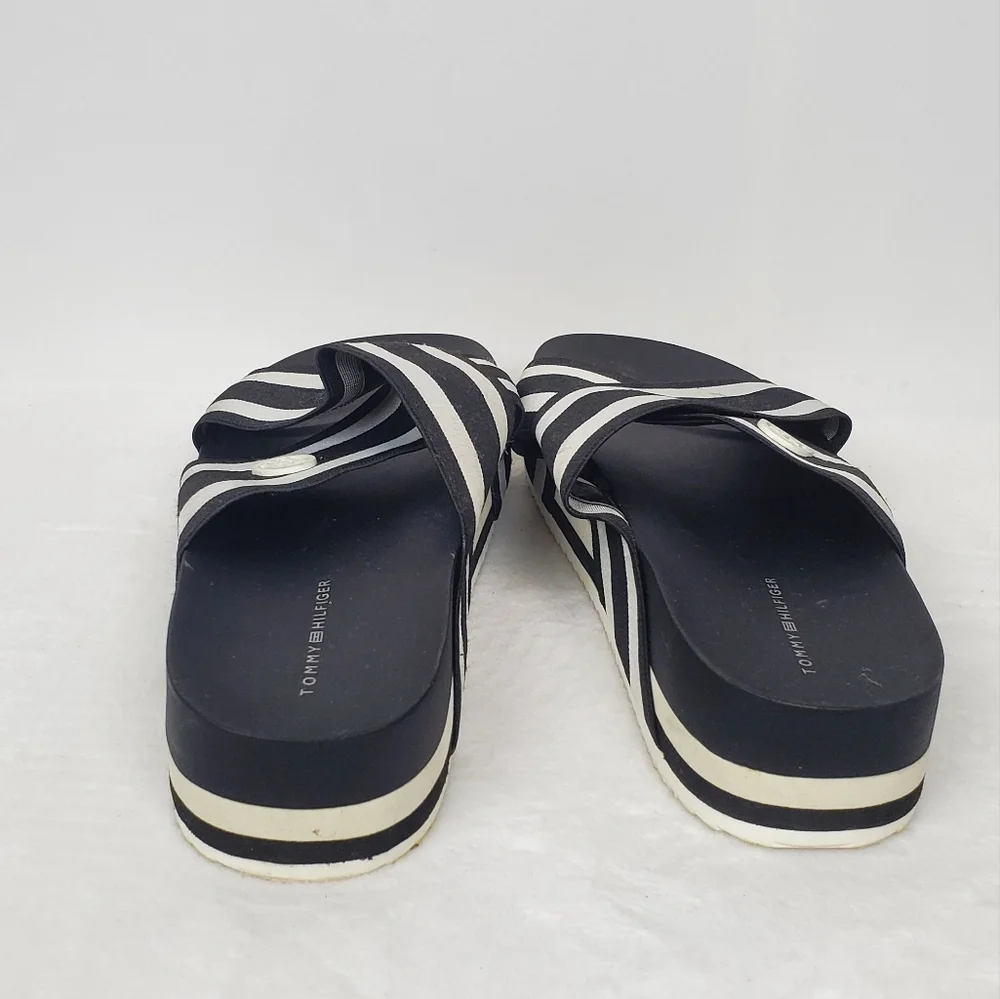 Tommy Hilfiger Black and White Striped Sandals 7.5